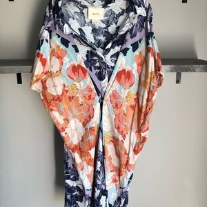 Anthropologie Short Sleeve Floral Tunic